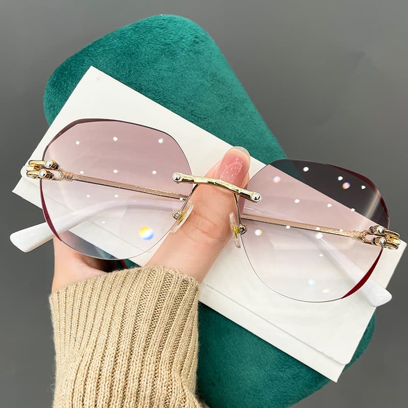 2023 New Anti-Blue Light Fashion Frameless Polygonal High-Definition PC Gradient Color Reading Glasses