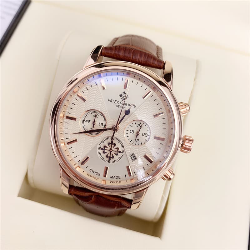 Montre de mode Patek Philippe pour homme, mouvement à quartz, bracelet en cuir, date d'affaires