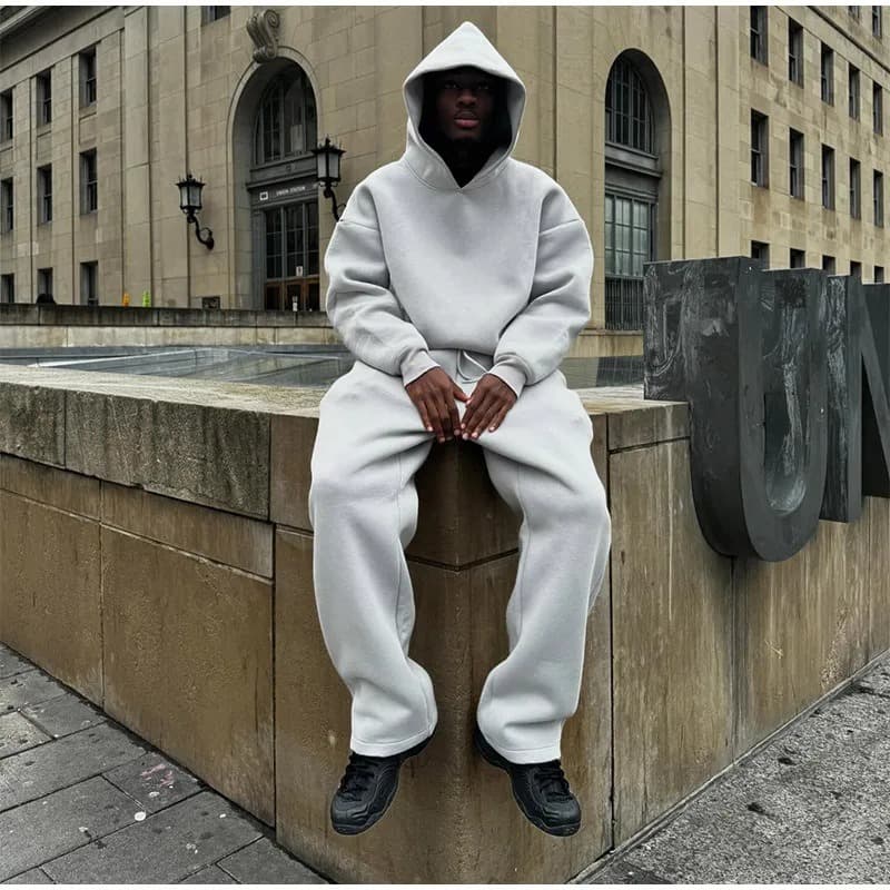 Men's Clothing Kanye Same Fashion Brand High Street Loose Plus Velvet Hooded Sweatshirt Loose Drawstring Sweatpants Suit Unisex