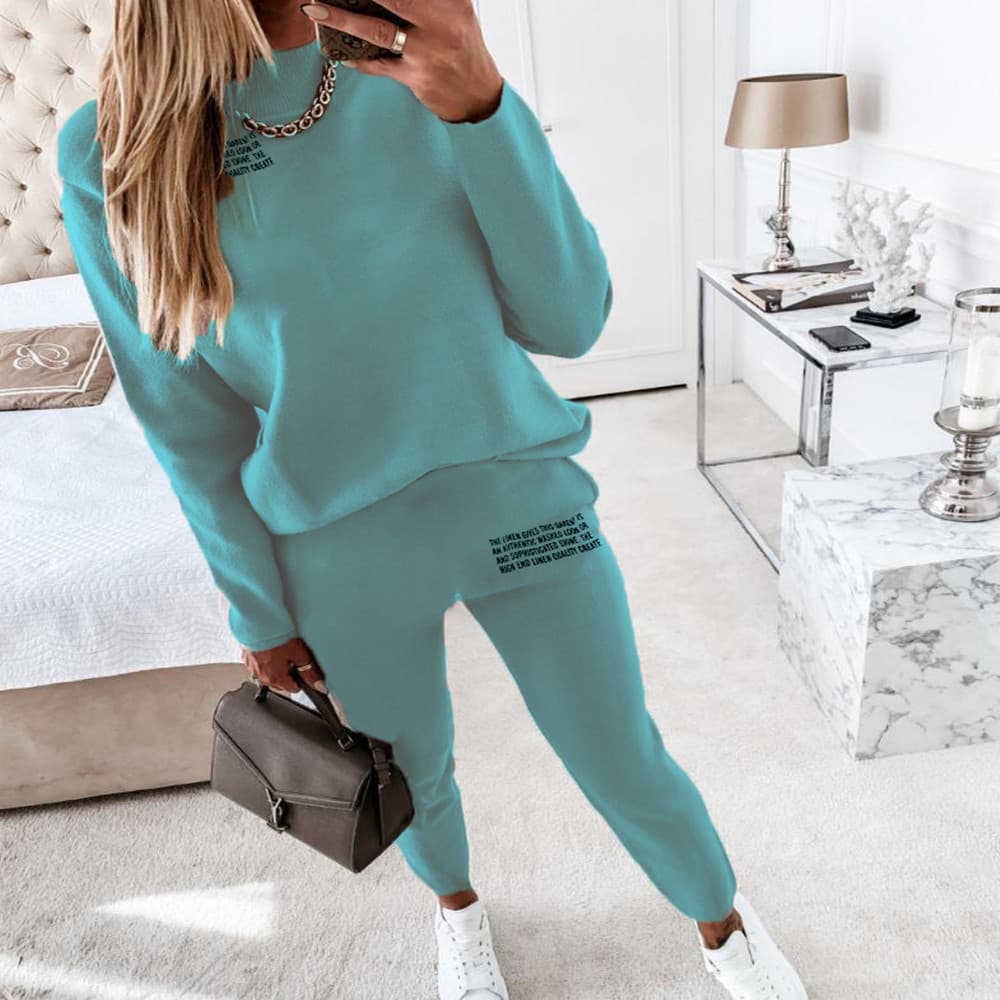 Women's Autumn And Winter New Long-sleeved Round Neck Fashion Printing Simple Casual Women's Suit