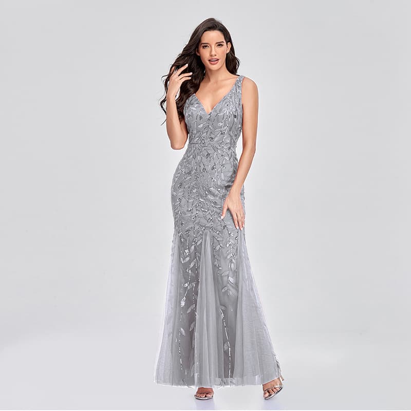 Women's Clothing evening dress v neck tulle embroidery sequins sexy mermaid prom dress ladies formal dress skirt