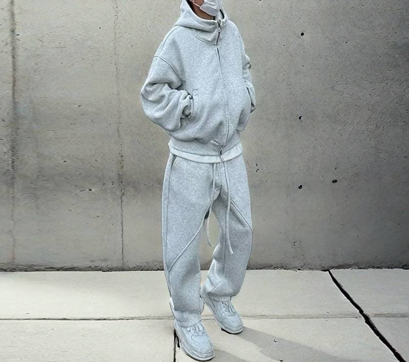 "Men's Premium Thickened Hoodie & Jogger Set – Winter-Ready Fleece Lined (Black/Gray) – Polyester Cotton Blend M-3XL"