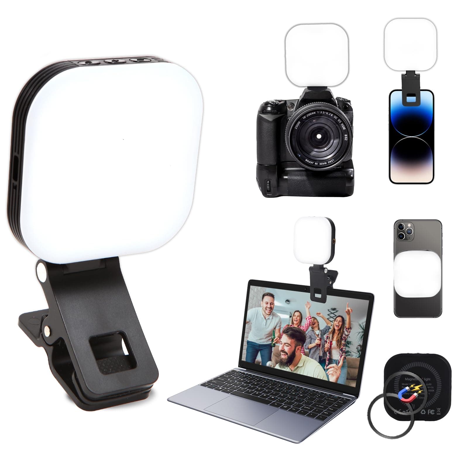 Magnetic Clip-On Video Light: Rechargeable, 3 Modes & 5 Brightness, For Phone/Tablet/Laptop/Camera - Ideal For Selfie, Makeup, Streaming & Video Calls