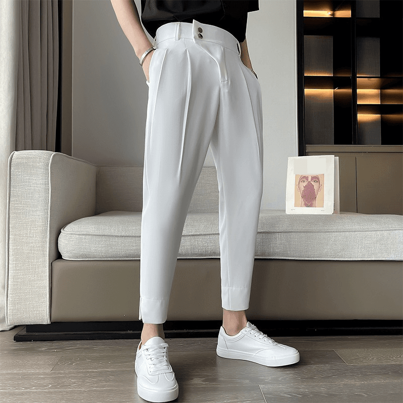 Men's Clothing Summer thin casual pants trendy nine point pants white pants men's handsome slim elastic ice silk trousers