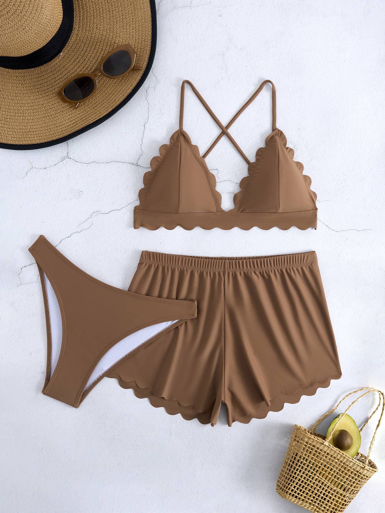 Women's Clothing New Three Piece Swimsuit Tether Sexy Beach Split Bikini Swimsuit