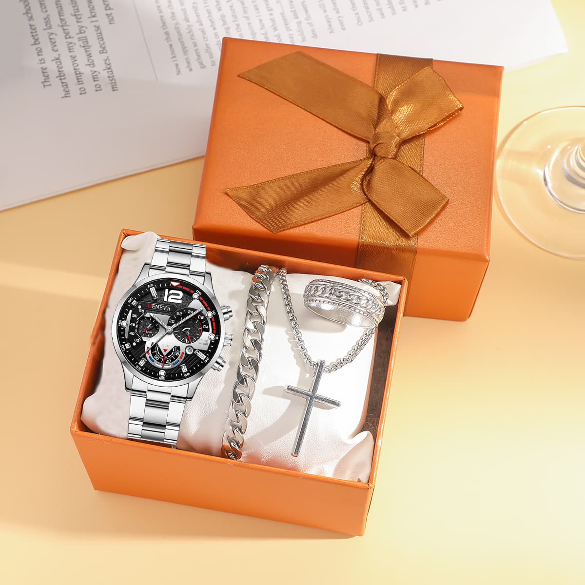 Men's Watches New Fashion Business Men's Watch Calendar Watch Men's Steel Watch Business Bracelet Set
