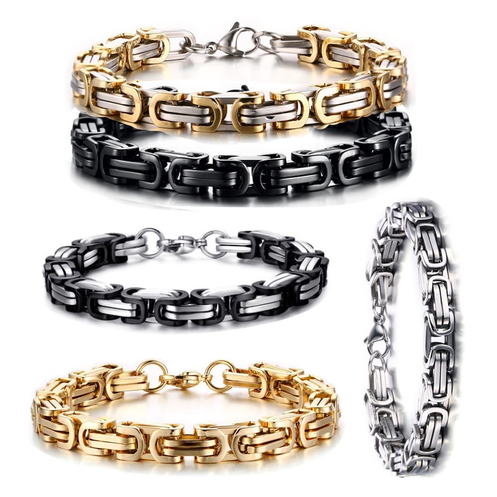 Men's & Women's Titanium Steel King Chain Bracelet - Stainless Steel Square Clasp, Handmade Biker Bracelet, Unisex Fashion Jewelry (8mm/5mm)