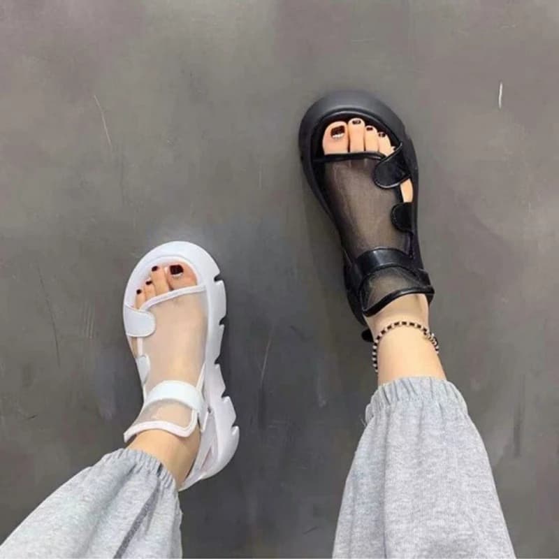 P7 Sandals women 2023 summer new fashion thick-bottomed breathable Eugene yarn mesh magic paste Roman sandals Hook & Loop