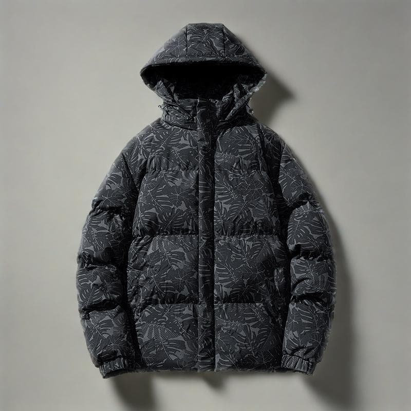 Men's Camo Print Hooded Winter Jacket - Thickened Polyester Coat For Teens & Youth, Reversible Design, Casual Outerwear