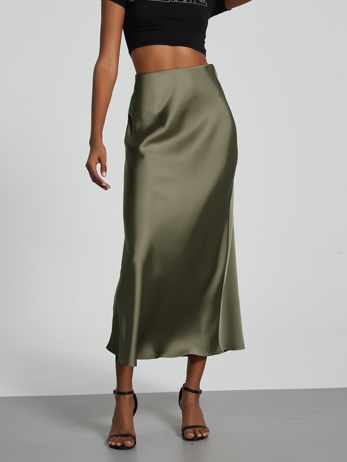 Luxury Satin Midi Skirt - High Shine A-Line Skirt For Women, Elegant Office & Party Pencil Skirt With Premium Drape