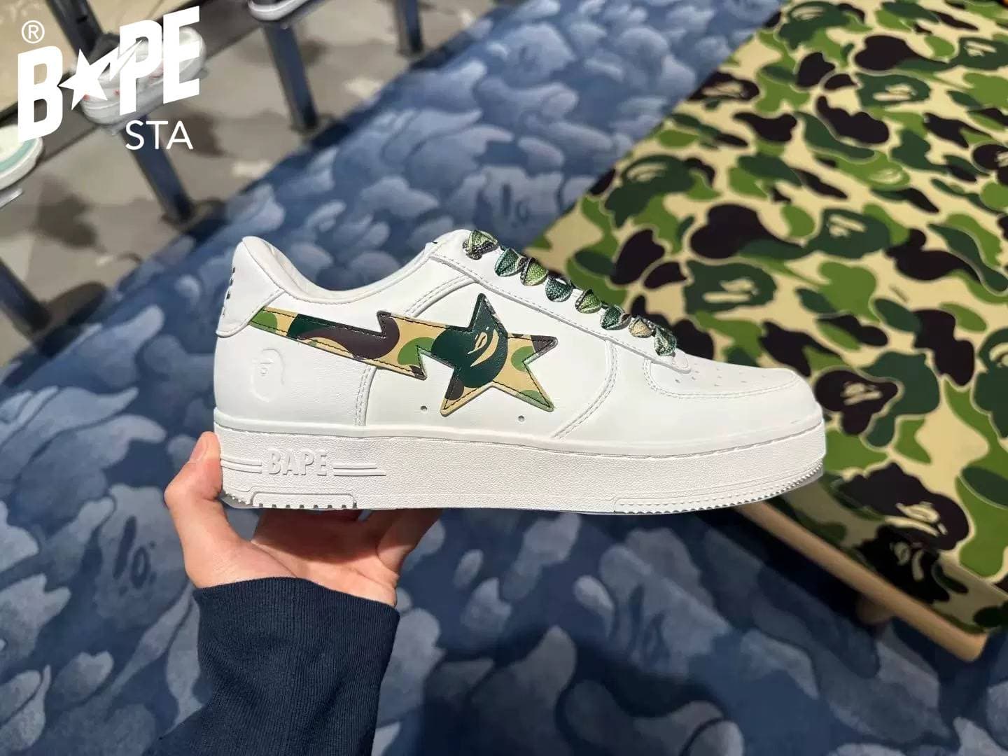 A BATHING-APE Classic Double Sided Splicing Trendy Fashion Board Shoes Tri Color Camouflage Air Force No.1 Board Shoes Men's And Women's Same Style