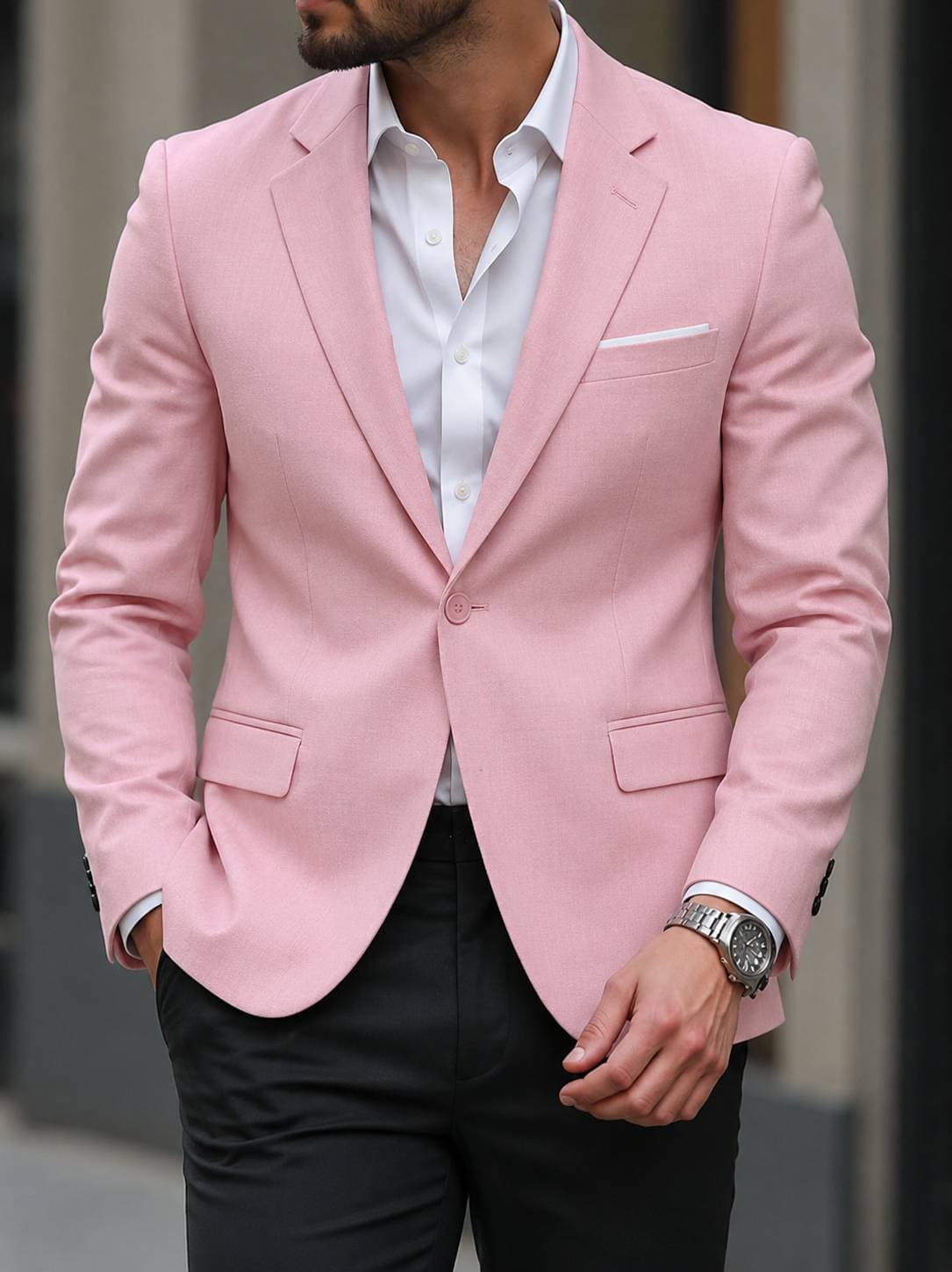 Men's Slim Fit Suit Jacket Casual Solid Color Single Breasted Light Business Style For Spring/Autumn