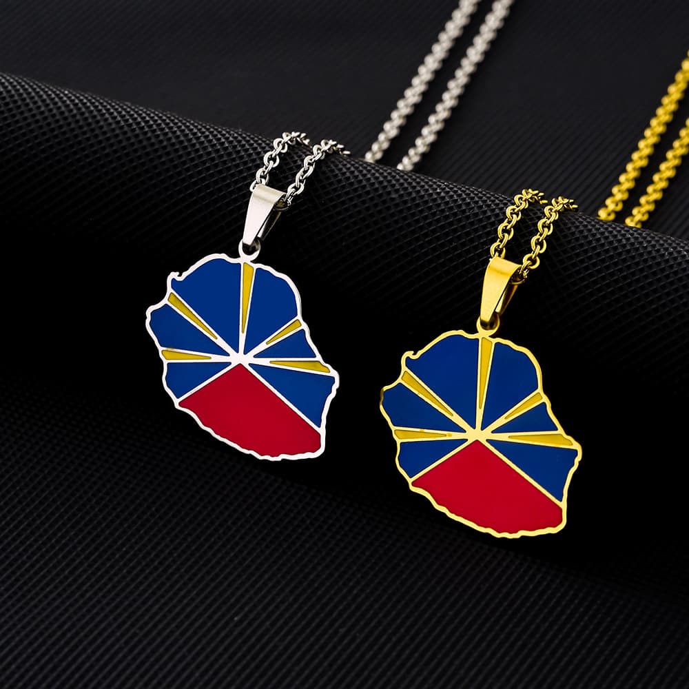 Collier avec pendentif goutte d'huile de l'île de la Réunion – Bijou de couple rétro ethnique en acier inoxydable pour homme et femme