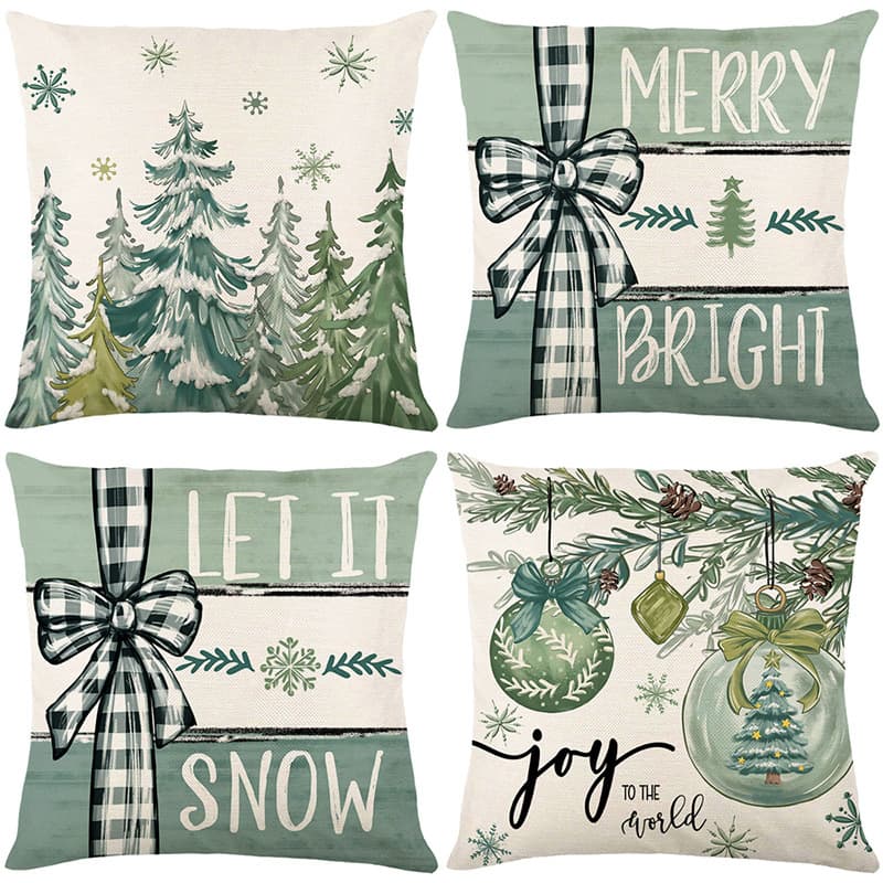 Christmas Print Pillowcase Small Fresh Linen Print Home Sofa Decoration Pillowcase Bedroom Cushion
