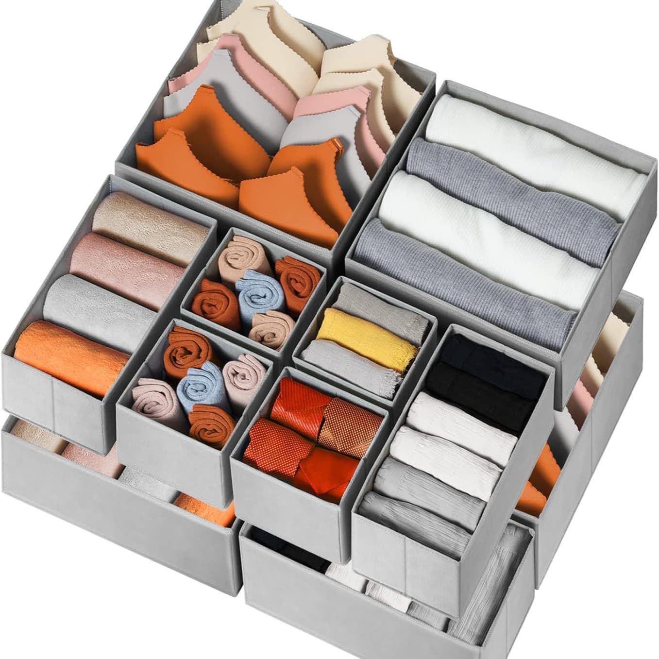 6-Piece Fabric Storage Box Set For Underwear, Socks & Small Items Foldable Closet Organizer With Multiple Sizes Breathable Non-Woven Material