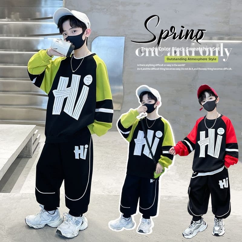 Boys' Spring Sweatshirt Set Trendy And Stylish Autumn Spring Style Fashion Tops For Big Kids