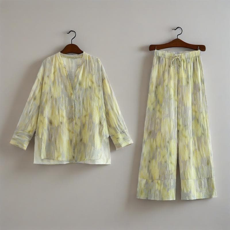 Women's Clothing Summer New Style Printing Shirt Loose Trousers Suit