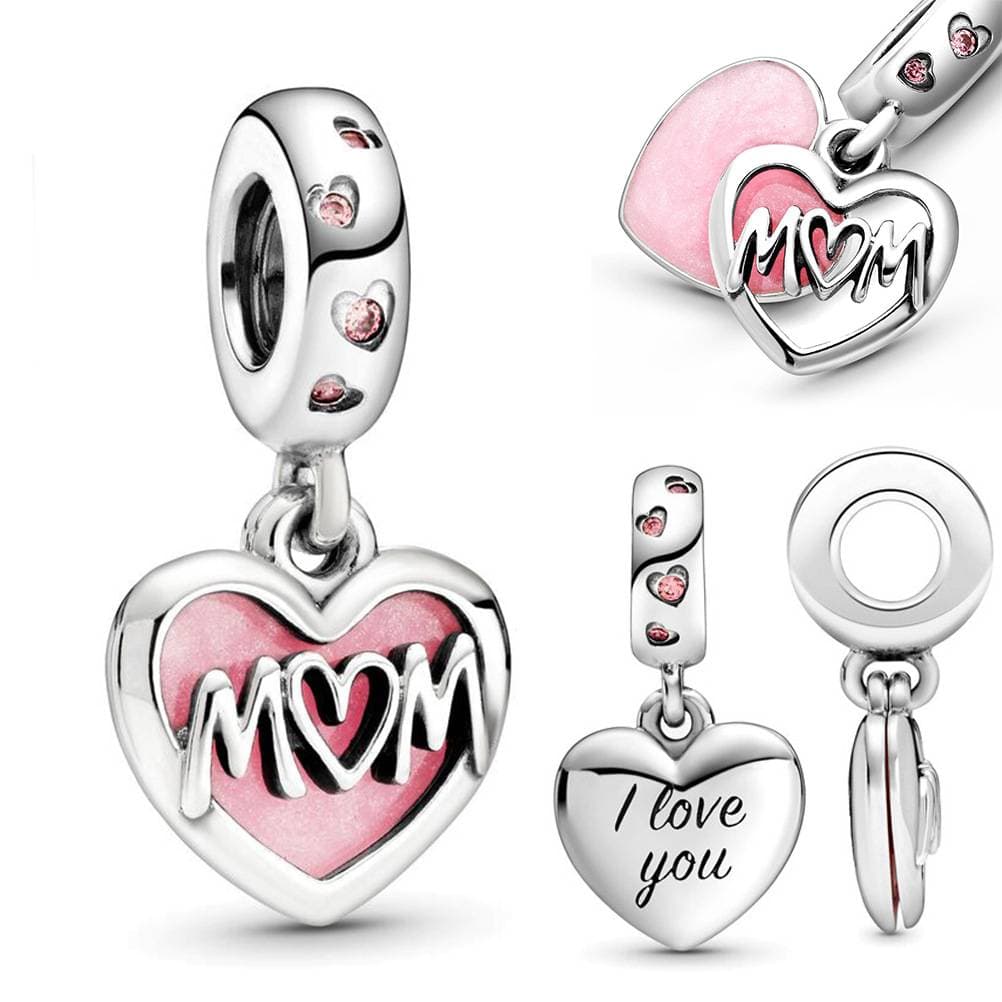 Bracelet Beads Mother's Day Hot Sale Pink Hollow MOM Heart Pendant Beaded DIY Home Jewelry Accessories