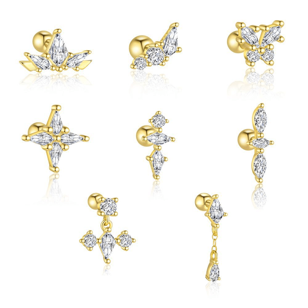 S925 sterling silver French zircon round head earrings for women niche light luxury design sense geometric earrings