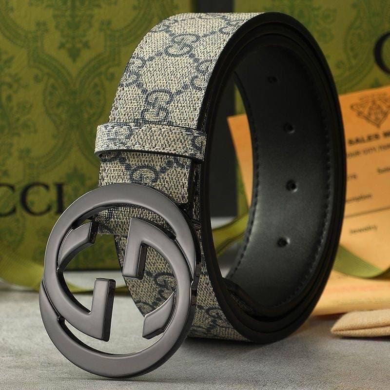 Ceinture en cuir à boucle double G classique pour homme, idéale pour les affaires et les déplacements, avec imprimé rétro et cuir de vachette r