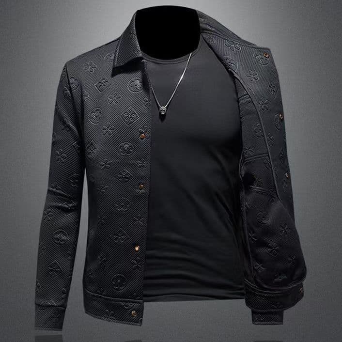Men's Light Luxury Fashion High-End Jacquard Workwear Jacket Lapel Coat Spring New Loose Fit Black Cotton Polyester Full Sleeve