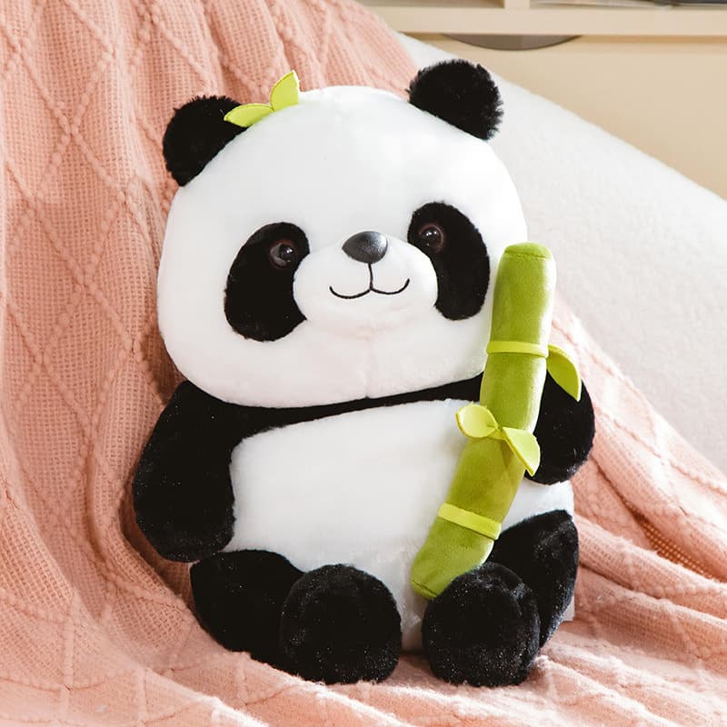 Cute panda holding bamboo doll flower simulation panda plush toy holding sleeping Doll Girl gift