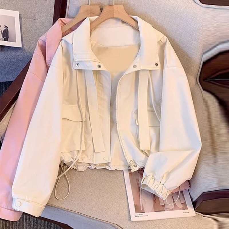 Women's Stylish Hooded Spring Jacket - Lightweight, Trendy & Versatile Outerwear In Apricot, Pink & Bluish