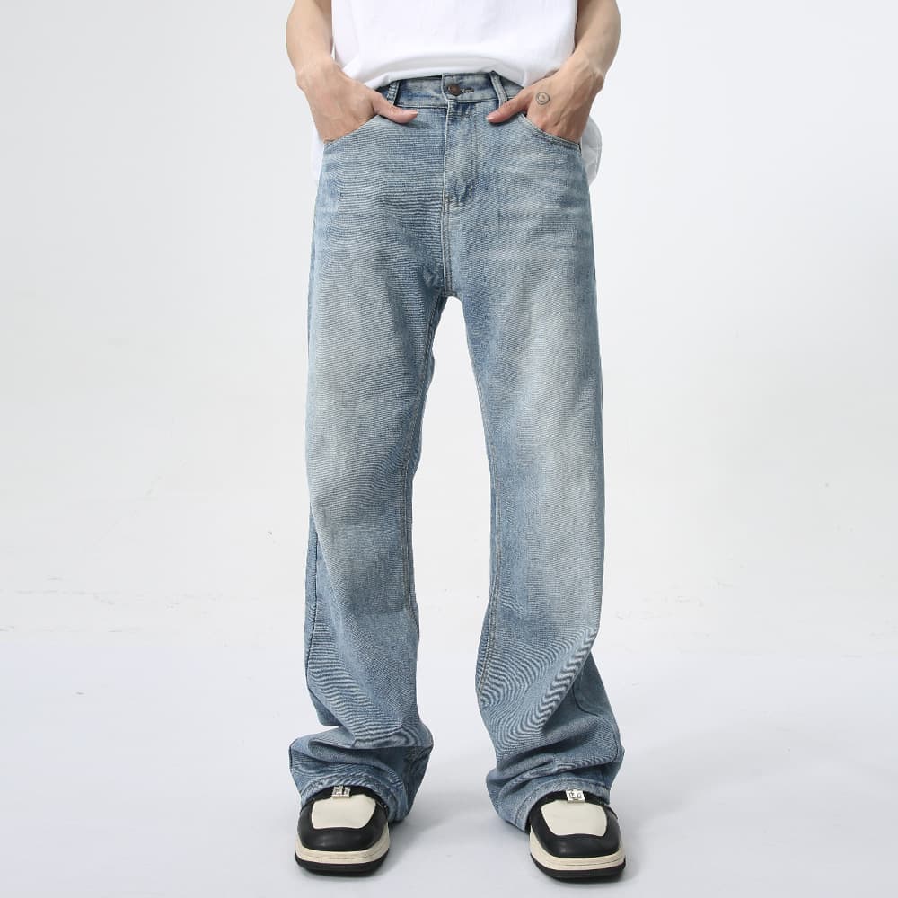 MTLCLOTHES Men's Clothing | Summer New Products European And American Basic Light Blue Micro Flared Mopping Washed Jeans