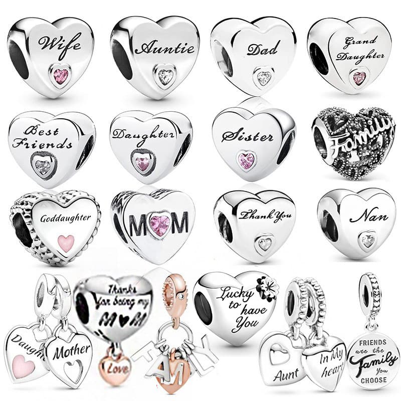 12mm DIY Heart Beads Engraved With Letters Metal Charm For Bracelets Necklaces Jewelry Making Classic Fashionable Female Gifts