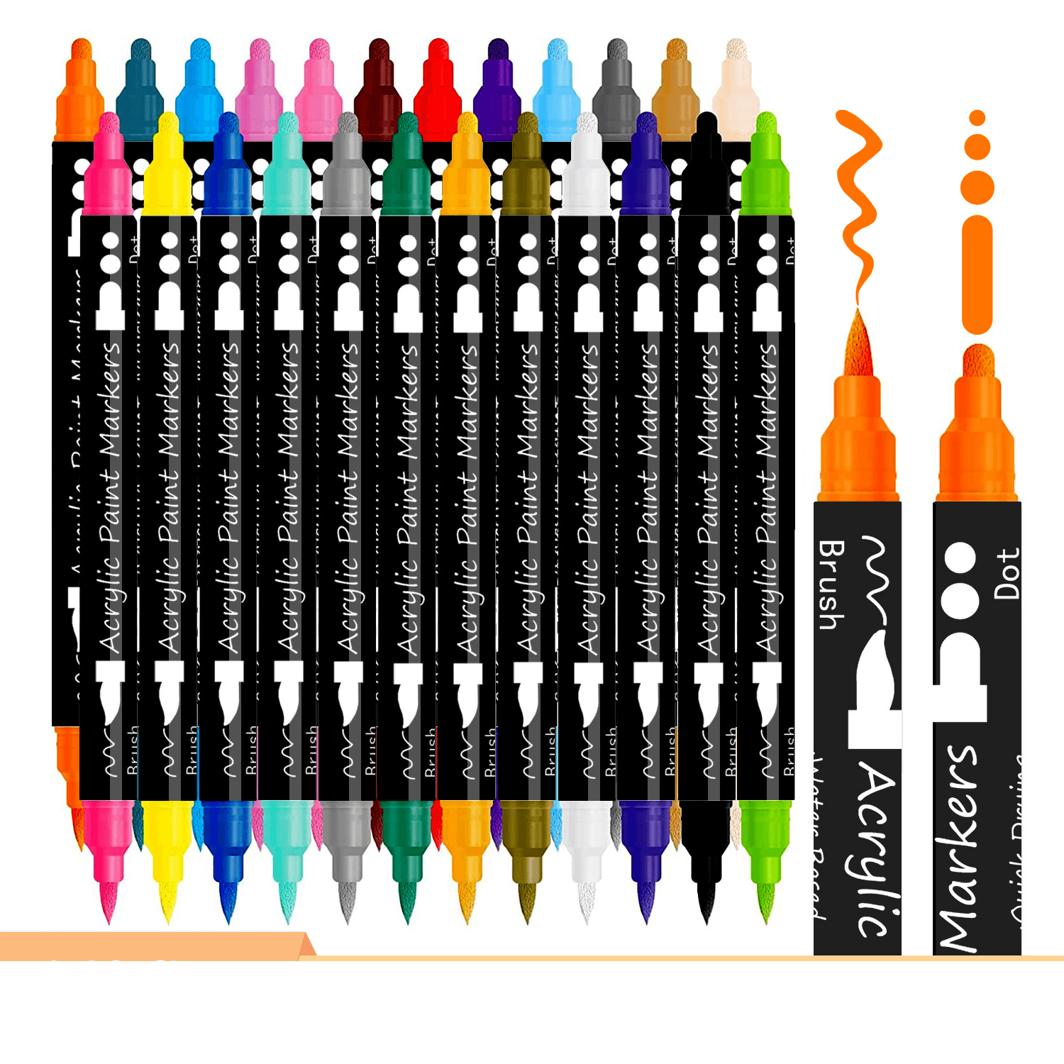 Double head acrylic pen non transparent color stackable graffiti soft head one hard and one soft studio brush acrylic marker
