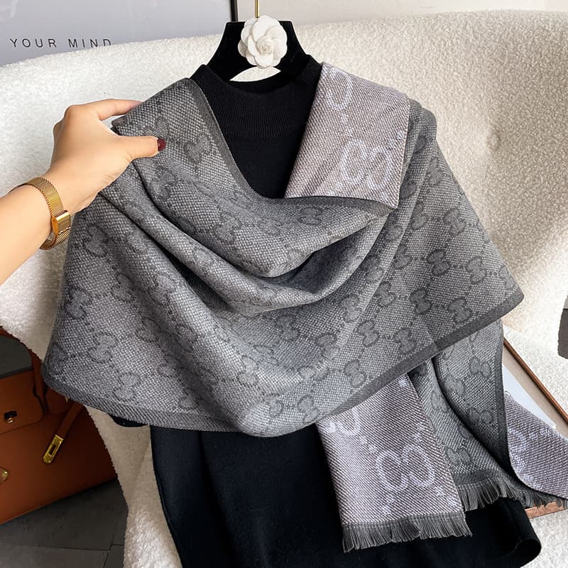 Écharpe classique en cachemire avec lettre C pour femme, style rétro, chaud, long, tempérament, mode, simple, automne et hiver