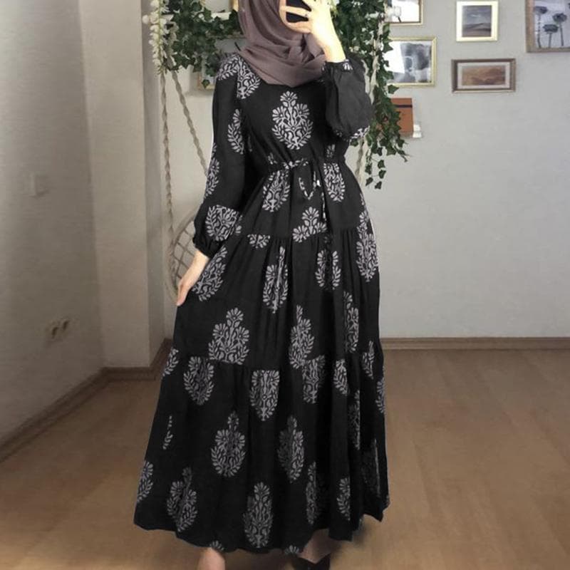 Women's Muslim Commuting Daily Casual Ethnic Pattern Print Doll Long Dress