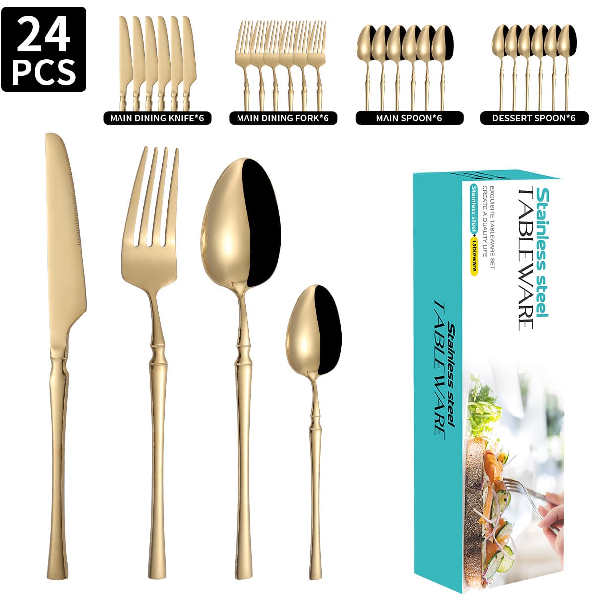 Waist-Shaped 24-Piece Stainless Steel Cutlery Set - 6-Person Dinnerware For Western Dining Creative Knife Fork Spoon Set