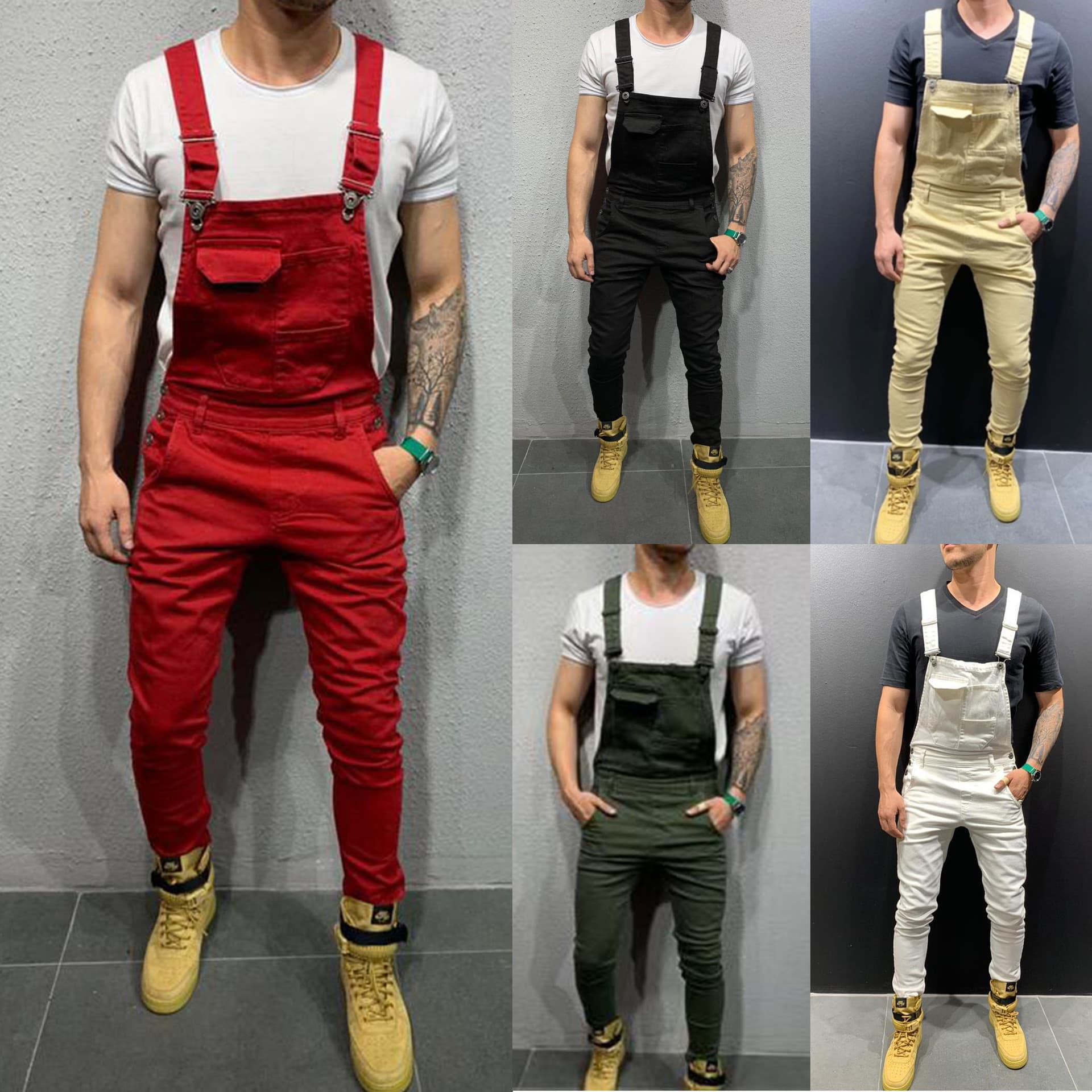 Pure And Amrican Ti-Dy Dnim Ovralls Slim Fit Long Pants Cross-Bordr Europan Station Solid Color Jans Mn's Youth