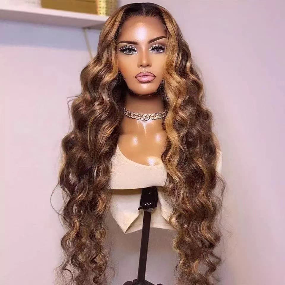 new ladies chemical fiber hair set piano color highlights brown long curly hair gradient