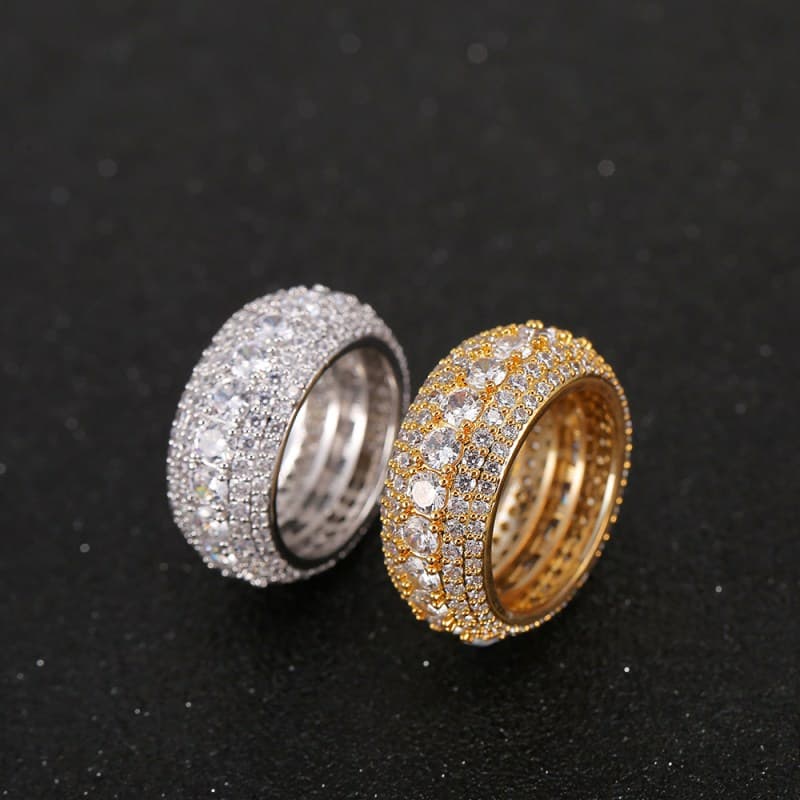 Men's Jewelry Hip Hop Cubic Zirconia Ring For Men And Women - 5 Row Micro Pave Full Zirconia Geometric Design Full Zircon Ring Men's Hiphop Ring