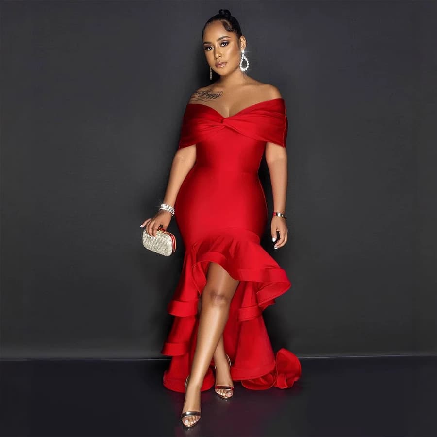 Women's Clothing Sexy One Shoulder Tube Top Hip Wrapped Elastic Waist Mopping Lace Dress