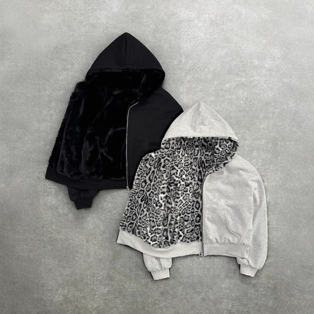 Autumn And Winter New Hooded Sweatshirts Can Be Worn On Both Sides, Retro Leopard Print Zipper Hoodie Loose Personality Tops