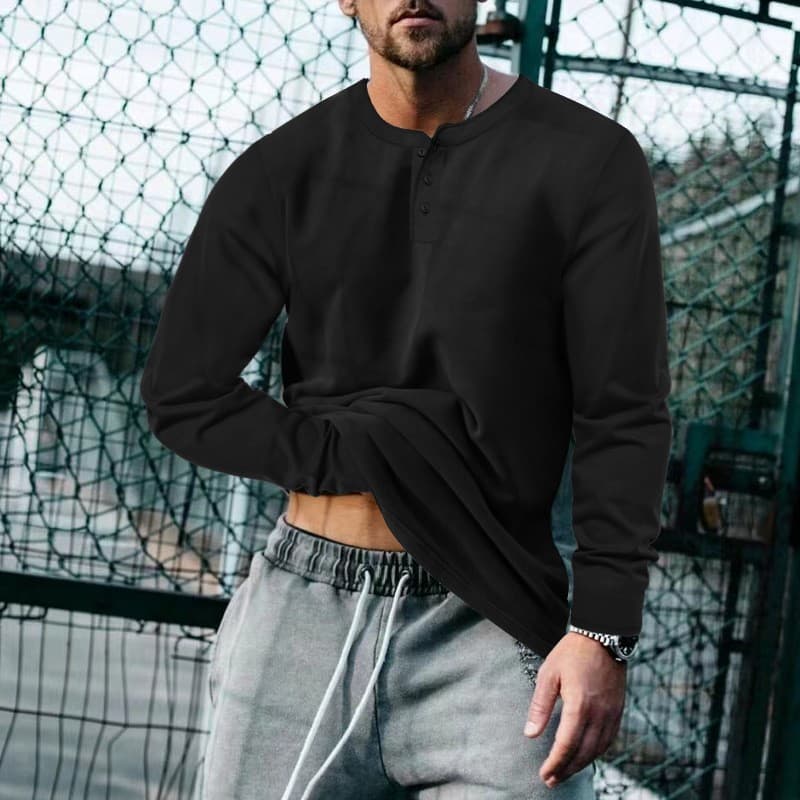 2025d 2025 Spring Autumn Long Sleeve T-Shirt Sports Fitness Men's Henley Shirt