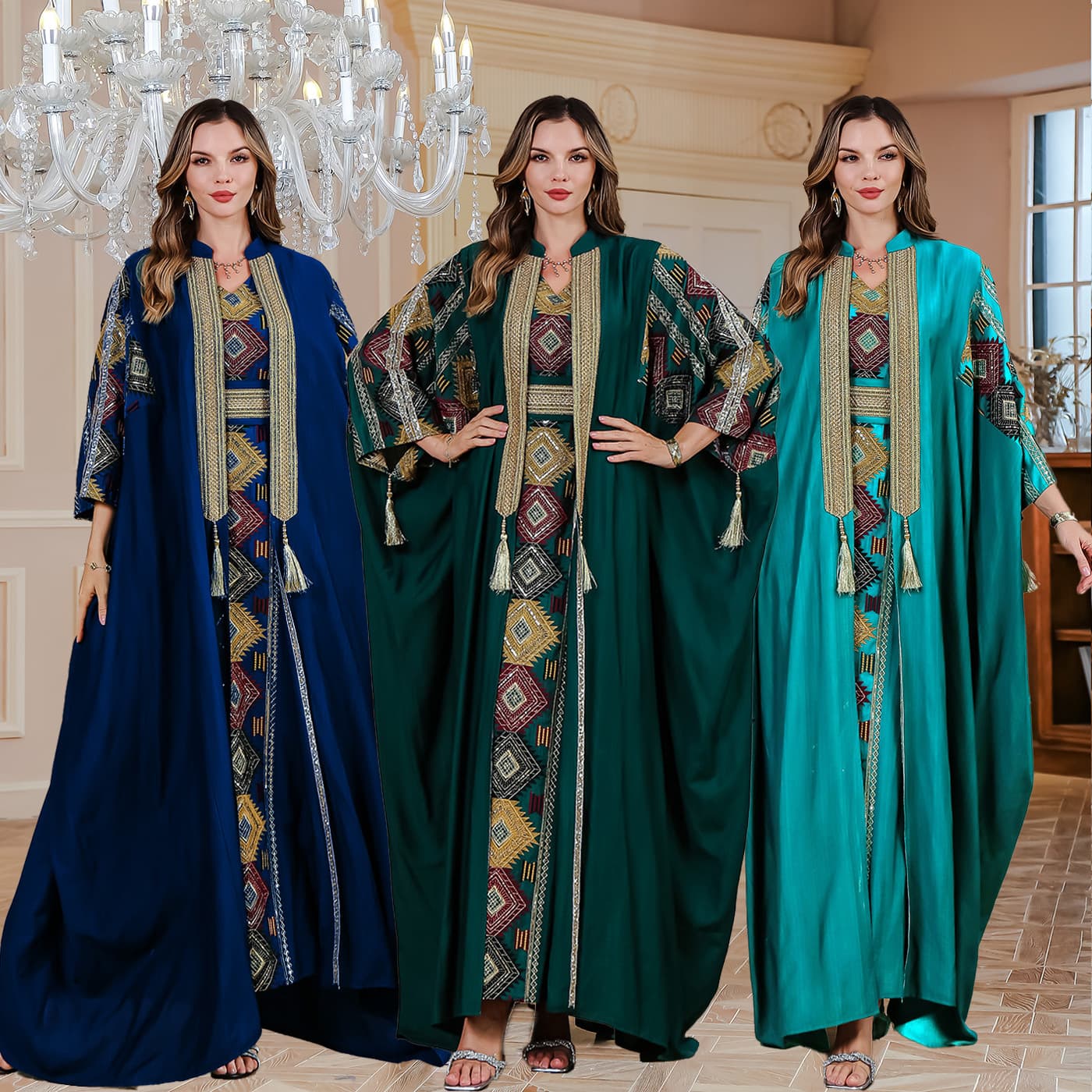 Women's Clothing Middle Eastern Muslim embroidered robe light luxury evening dress two piece dress
