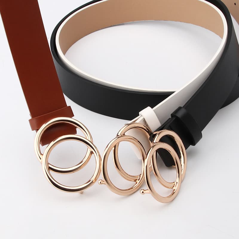 Women's Belts double-ring belt round buckle alloy snap belt student simple trouser belt sweater coat decorative belt