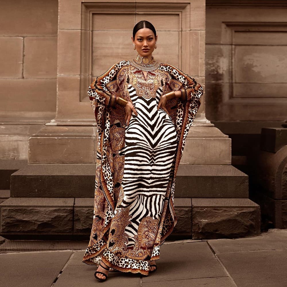 Women's Plus Size Printed Loose Robe Muslim Dress Polyester Comfortable Fitrobe In Neutral Detergents WashInstructions
