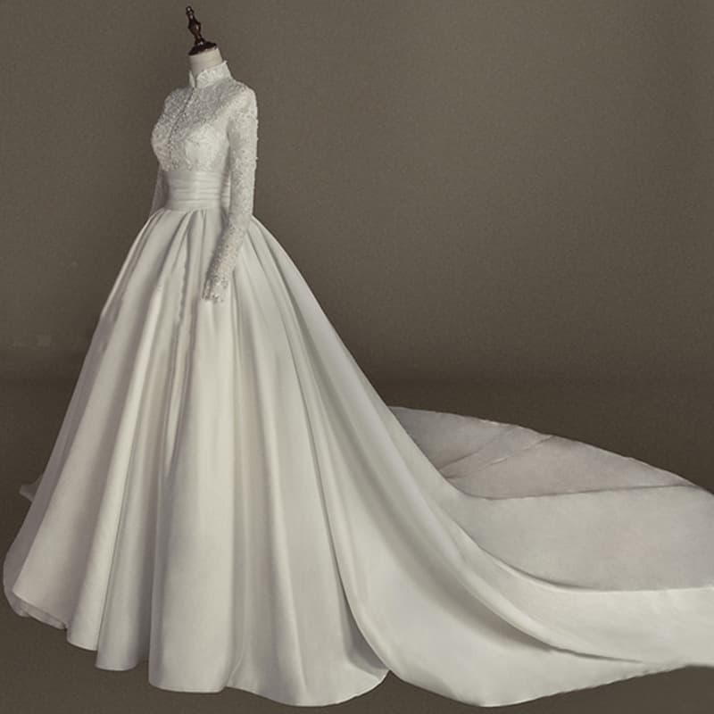 Women's Clothing Wedding dress bride big train long sleeve lace slim size