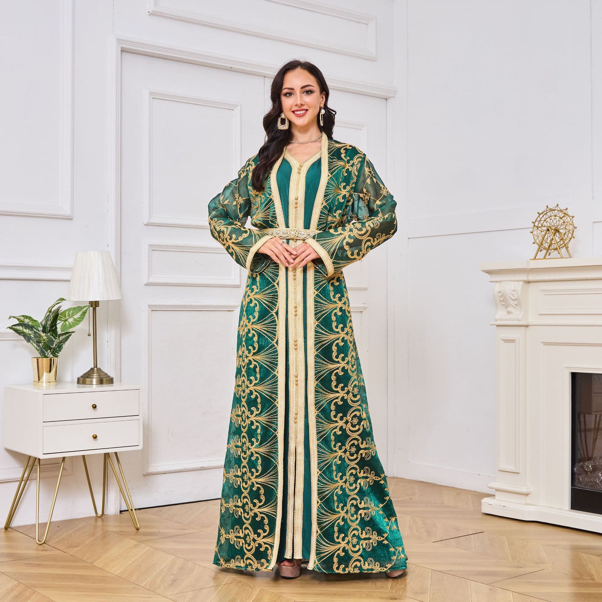 Women's Clothing Embroidered Long Cardigan Two piece Temperament Dress
