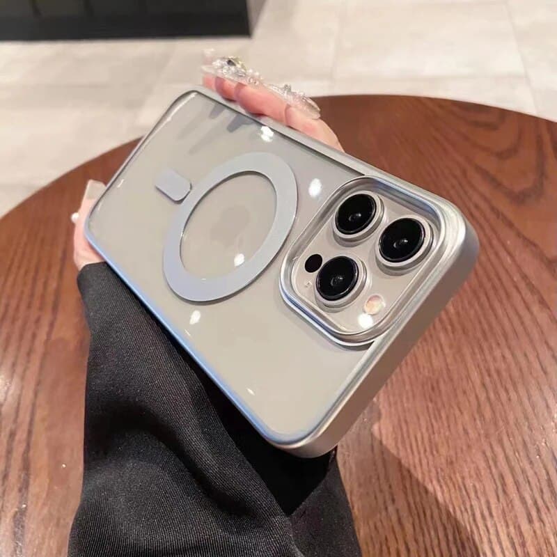 Fashion Transparent Solid Color Matte Plating Magnetic Wireless Charging Phone Case For IPhone 15Pro 15 Pro Max