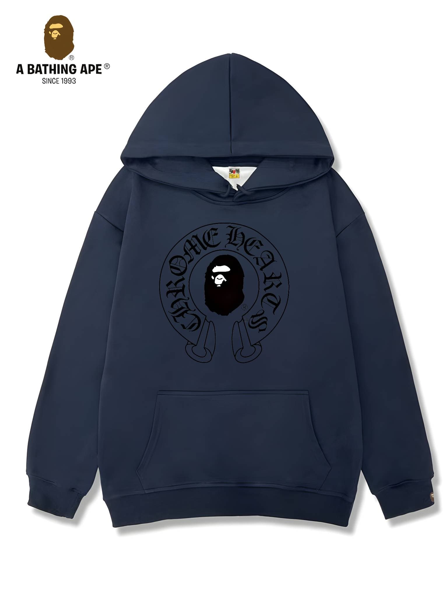Sweat à capuche unisexe avec motif tête de singe imprimé et logo créatif, style décontracté et tendance, de marque BAPE et Chrome Hearts