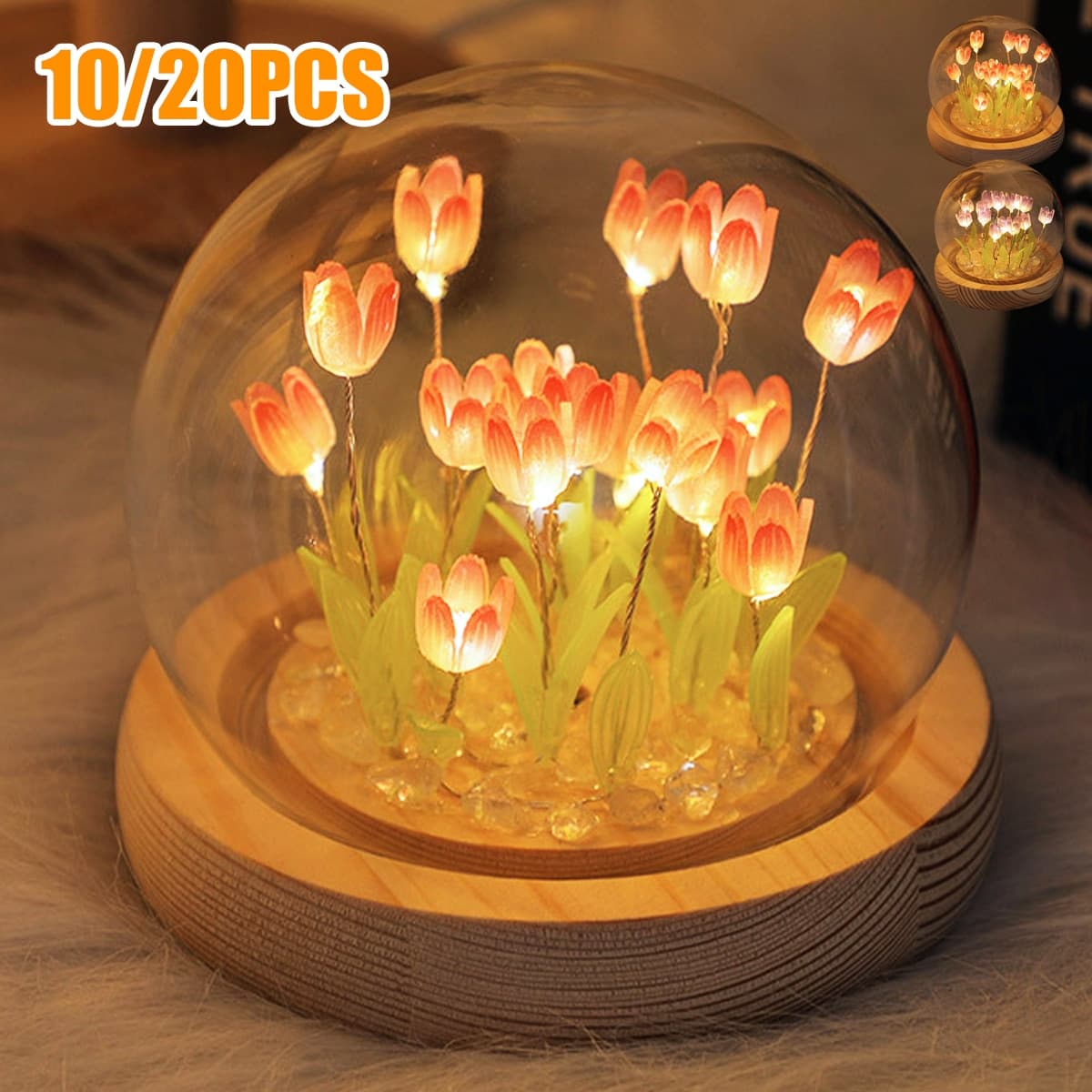 Night Light Battery Operated Flower Table Lamp DIY Simulation Tulip LED Nightlight Handmade Bedside Light