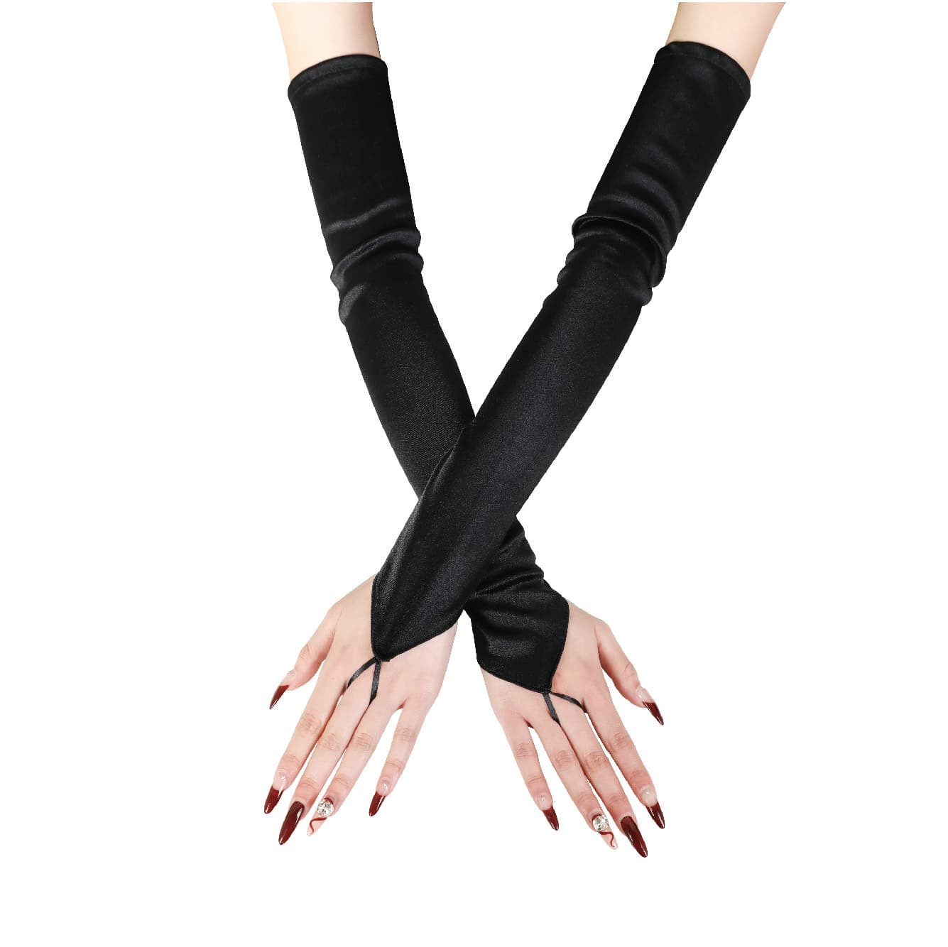 Unisex Vintage satin hook finger gloves Long nylon sexy wedding gloves cos Show performance etiquette gloves