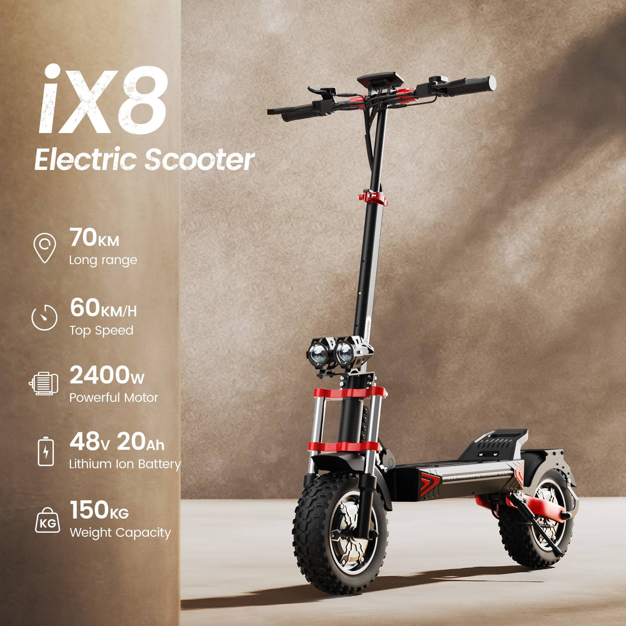 Iscooter IX8 Electric Scooter Adult 2400W 48V 20AH Off-Road E-Scooter 12"