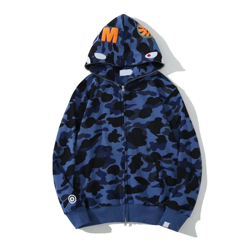 Sweat à capuche zippé en forme de requin pour homme et femme, veste camouflage tendance, sweat à capuche, polaire technique